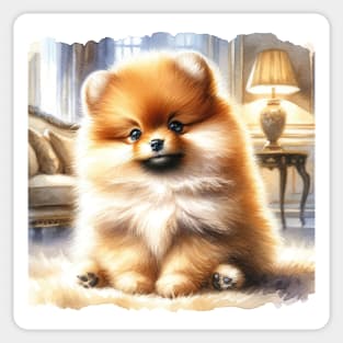 Watercolor Pomeranian Puppies Painting - Cute Puppy Sticker